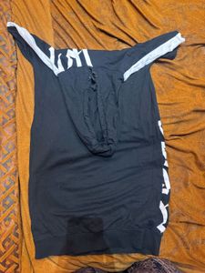 Black Graphic Print Hooded Dress