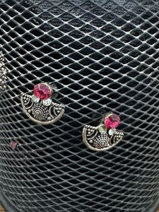 Exquisite Ethnic Earrings with Pink Stones
