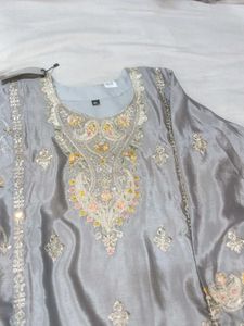 Pakistani style Grey Embroidered Kurta Set