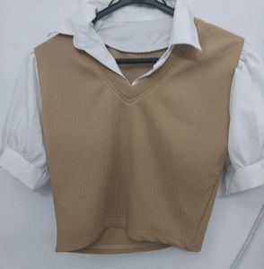Chic Brown V-Neck Sweater Vest Top