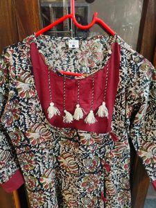 Off White And Maroon Printed Anarkali Kurta