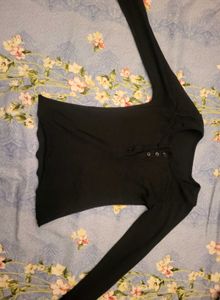 Black Full-Sleeve Corset-Style Top with Butto