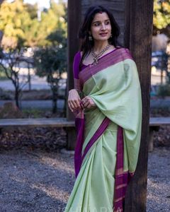 Elegant Light Green &amp; Purple Silk Saree