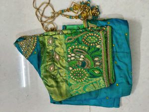 Embellished Peacock Silk Blouse