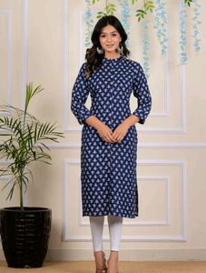 Blue &amp; White Floral Print Kurti