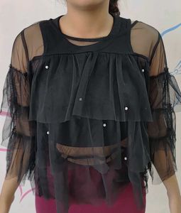 Stylish Black Layered net Top