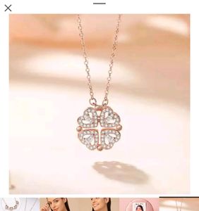 Zircon Heart Magnetic Clover Necklace - Rose Gold