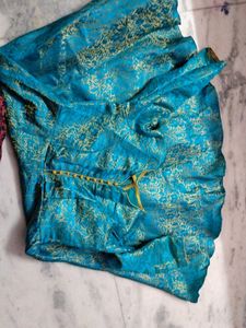 Banarasi Long flaired turquoise kurti