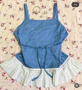 Cute Denim Plaid Top
