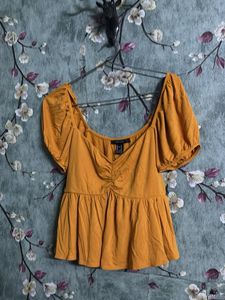 Mustard Yellow Ruched Peplum Top