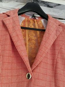 Women's Coral Checkered Blazer