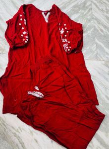 Maroon Kurta Set with White Embroidery