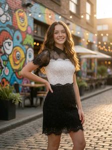 Chic Black & White Lace Dress