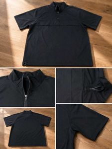 Men's Black Short Sleeve Zip Neck T-Shirt