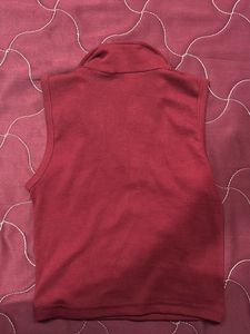 Burgundy Ribbed Sleeveless Collared Top