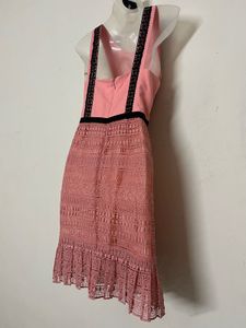 Chic Pink Lace Dress with Black Accents