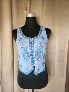 Blue Embroidered Ethnic Vest