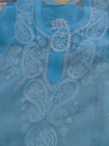 Sky Blue Hand-Embroidered Chikankari Kurta