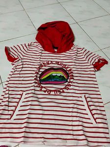 Red & White Striped Hoodie Tunic