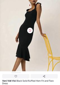 Chic Black Ruffled Hem Fit and Flare Dress