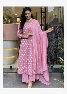 Pink Polka Dot Kurta Set with Palazzo