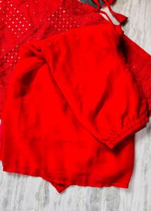Vibrant Red Sequined Kurta Set