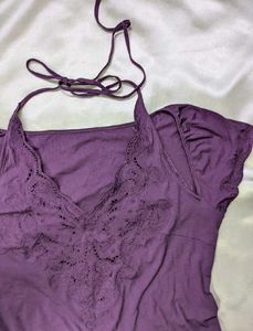 Purple Halter Neck Top with Lace Detail