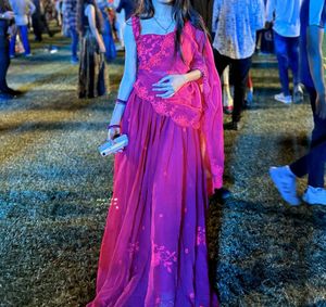 magenta pink chiffon lehenga set