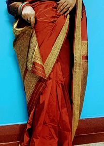 Vintage Orange Patterned Fabric Elegant Saree