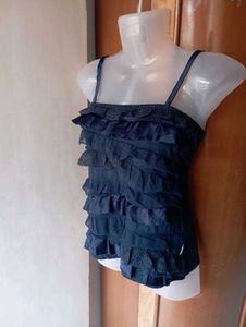 Navy Blue Ruffled Tank Top