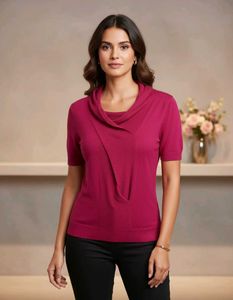 Chic Magenta Cowl Neck Short Sleeve Top
