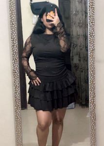 Elegant Brown Lace Sleeve Mini Dress