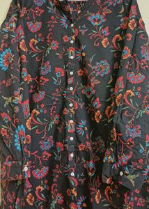 Black Floral Print Kurta