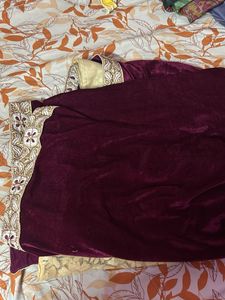 Elegant Burgundy Velvet Saree with blouse