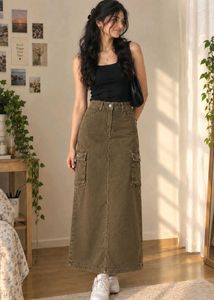 Chocolate Brown Cargo Maxi Skirt