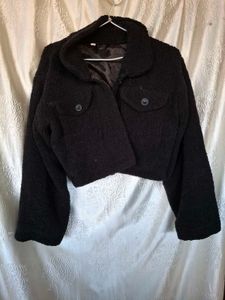 Black Cropped Teddy Jacket
