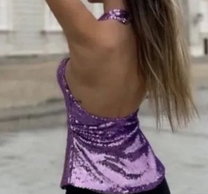 ZARA lilac sequin  Halter Top