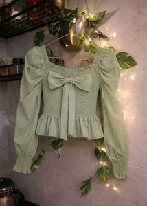 Green Smocked Bow Top