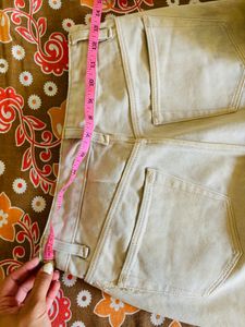High Weist Beige Color Straight Fit Jeans