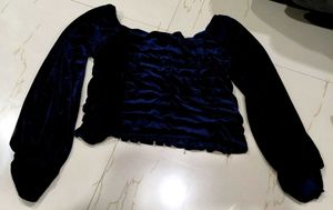Navy Blue Crop Top Velvet