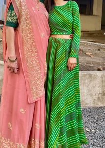 Navratri Green leheriya choli with Mirror Work