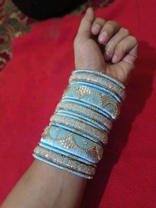 Stunning Light Blue Beaded Bangles