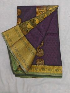 Elegant Purple &amp; Gold Brocade Saree