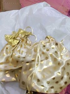 set of Elegant Gold Polka Dot Potli