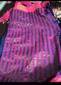 Beautiful Blue Saree with Pink Border