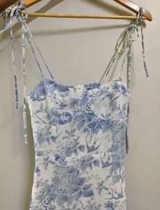 Blue Floral Maxi Dress with Side Slit🩵