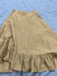Tan Ruffled Midi Skirt