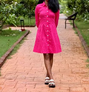 Chic Pink Button-Up Shirt Dress