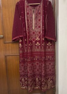 🆕W Maroon Kurta with Stunning Sleeves