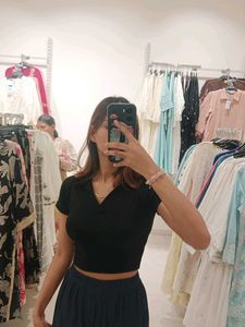 Classic Black Crop Polo Top